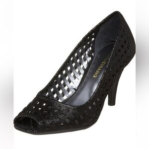 Arturo Chiang Black Leather Open Toe Heels Shoes Womens